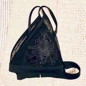 Black Floral Bikini Top